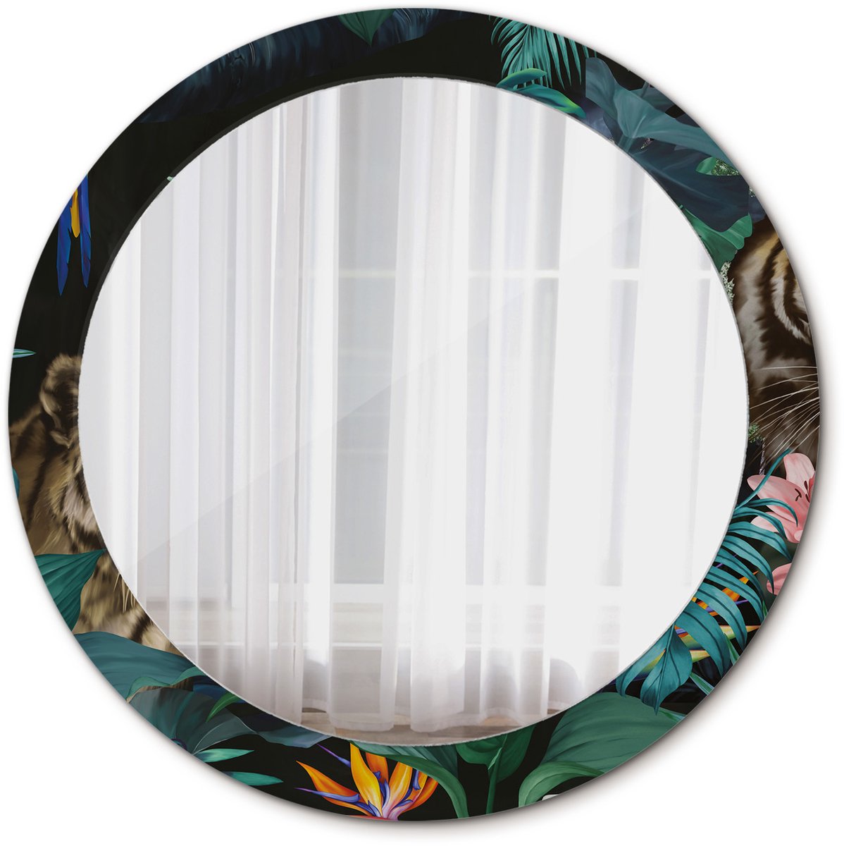 Tulup Spiegel - Ronde vorm Spiegel - op gehard Glas - Vintage jungle - Diameter: 80 cm - Spiegel met patroon - Slaapkamerspiegel - Badkamerspiegel - Make-upruimte - Kaptafel - Groene - Origineel cadeau - Stijlvolle Spiegel - Top Kwaliteit