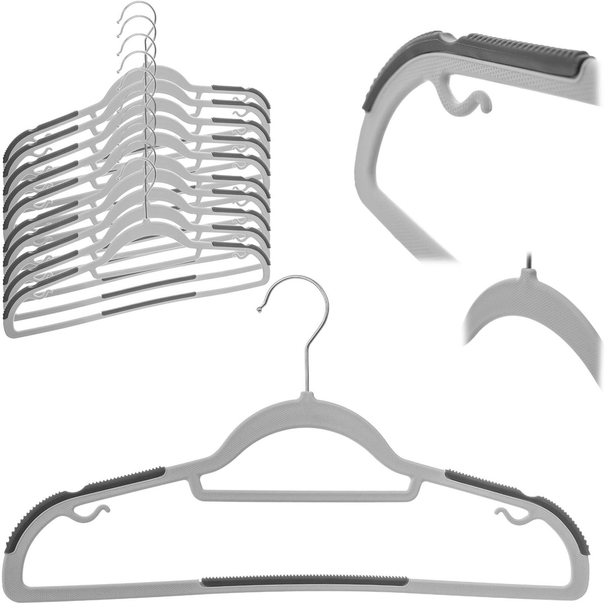 Cuves kledinghanger met antislip oppervlak, grijs, 10 stuks