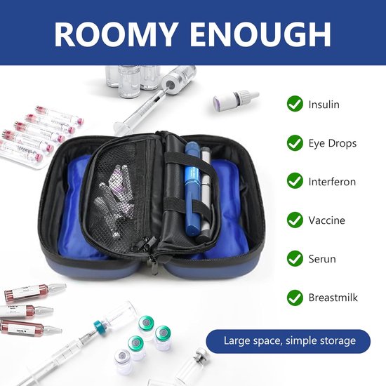 Isotherme Medicatie Pouch Insuline Geïsoleerd Pouch - Draagbare Medische Koeltas - Insuline Koeltas - met 2 Ice Packs - Insuline Etui - voor Ice Bag voor insulinepennen met temperatuurweergave