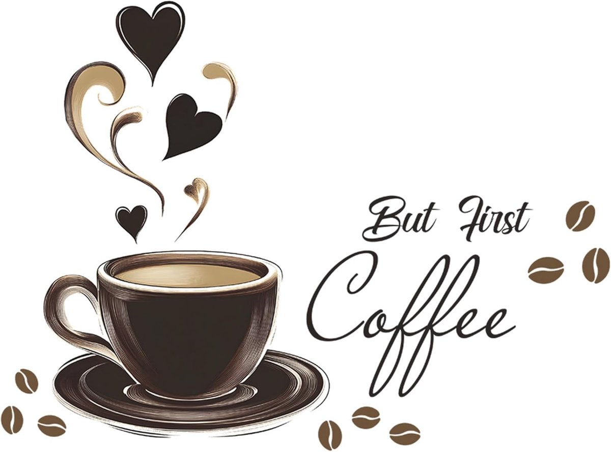 Muursticker koffie & uil motief - Zelfklevende wanddecoratie voor keuken en eetkamer - Gemakkelijk aan te brengen en verwijderbaar - Stijlvol design voor interieur