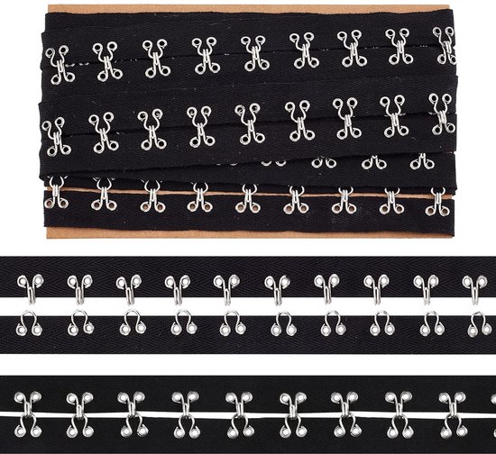 Afwerkingsband Met Enkele Haak En Oog – 5 Yards (4,5 M) Lang, 0,78 Inch (20 Mm) Breed, Zwart Polyester, Zilveren Metalen Sluitingen, Voor Korset, Beha En Naaiprojecten
