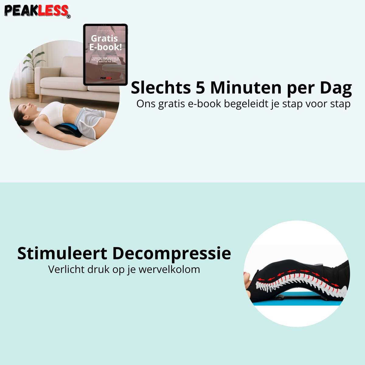 Afbeelding 2 van Peakless Verstelbare Backstretcher met Gratis E-Book - Tegen Rugklachten - Massage Apparaat - Houding Correctie - Rugstretcher - Nekstretcher