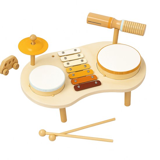 Montessori Houten Drumstel Kind Peuter – Muziekinstrumenten Set met Trommel & Cymbaal – Educatief Speelgoed 1 2 3 Jaar