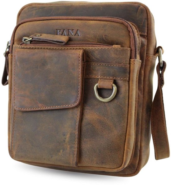 Sac bandoulière en cuir de buffle marron Fana Bags - Sac homme à plusieurs compartiments - Sac bandoulière en Cuir - Cadeau homme