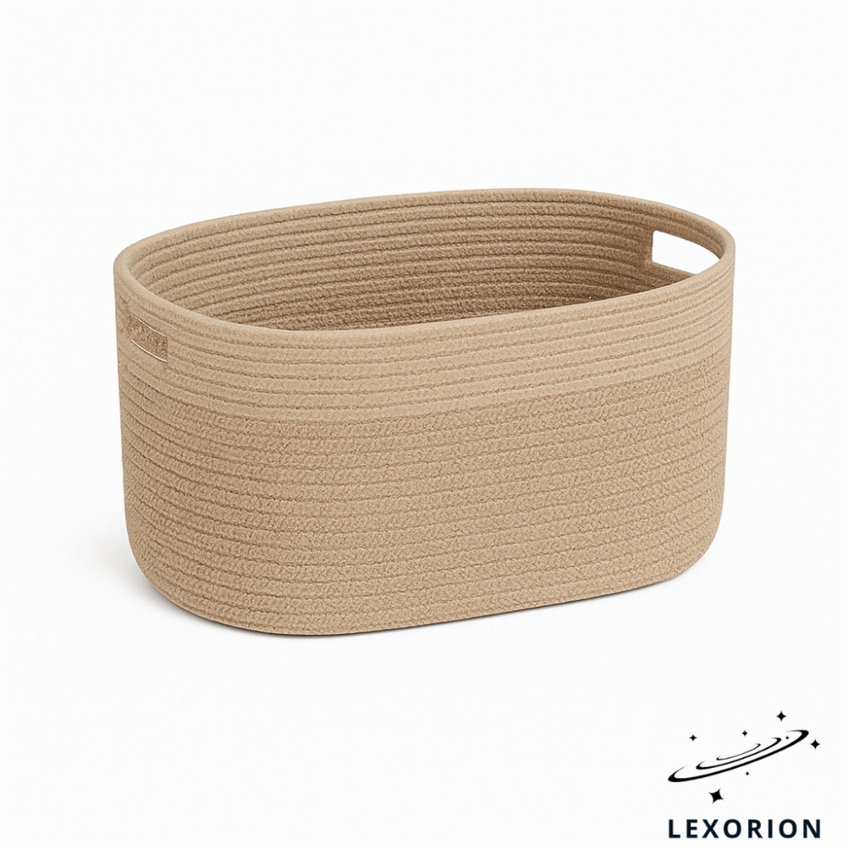 Lexorion Natura - Opbergmand van Katoen – Bruine Kleur – 20 L - 39×26×25 cm – Zacht & Duurzaam – Ovale Vorm met Handvatten