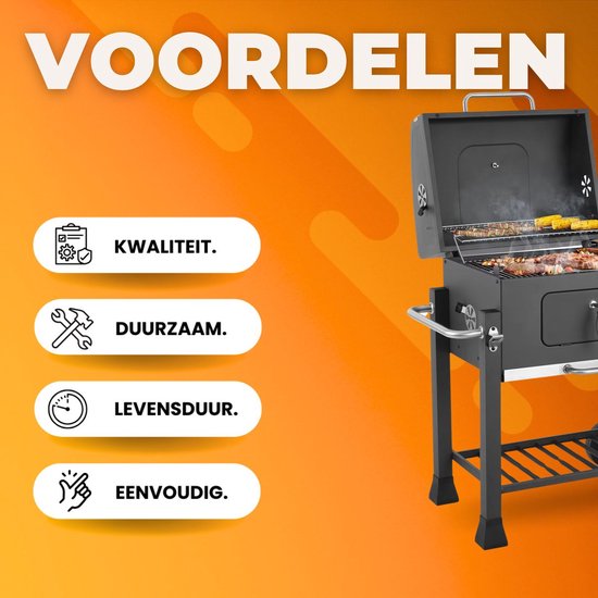 Barbecuewagen Tavien - Houtskoolbarbecue - BBQ - Smoker XXL - Houtskoolgrill - Met Wielen, Roestvrijstalen Handgreep - Perfect voor Buitenterras, Tuin en Achtertuin van TecTake — afbeelding 2