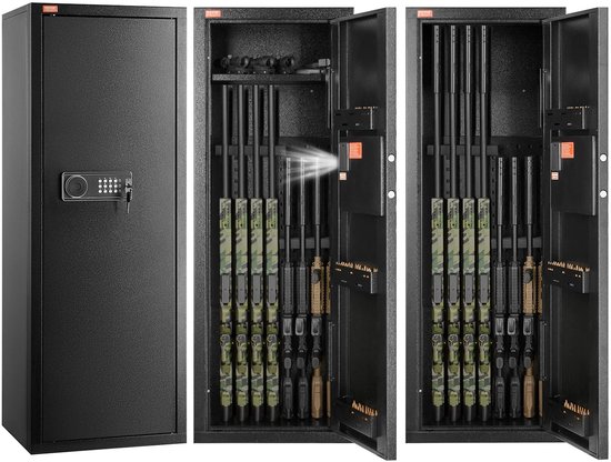 Coffre-fort Mila Shop - Coffre-fort à combinaison - Clés - Armoire à munitions - Pour 8 à 10 armes - 45 x 38 x 138 cm