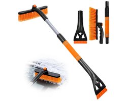 Uitschuifbare ijskrabber met sneeuwborstel - Sneeuwkrabber - Extra Lange steel (Lang 64-80 cm) - Raamkrabber - 3-in-1 auto-sneeuwbezem en ijskrabber met 360 Graden Roterende Kop - Sneeuwauto-bezem voor Auto SUV Vrachtwagen - Oranje