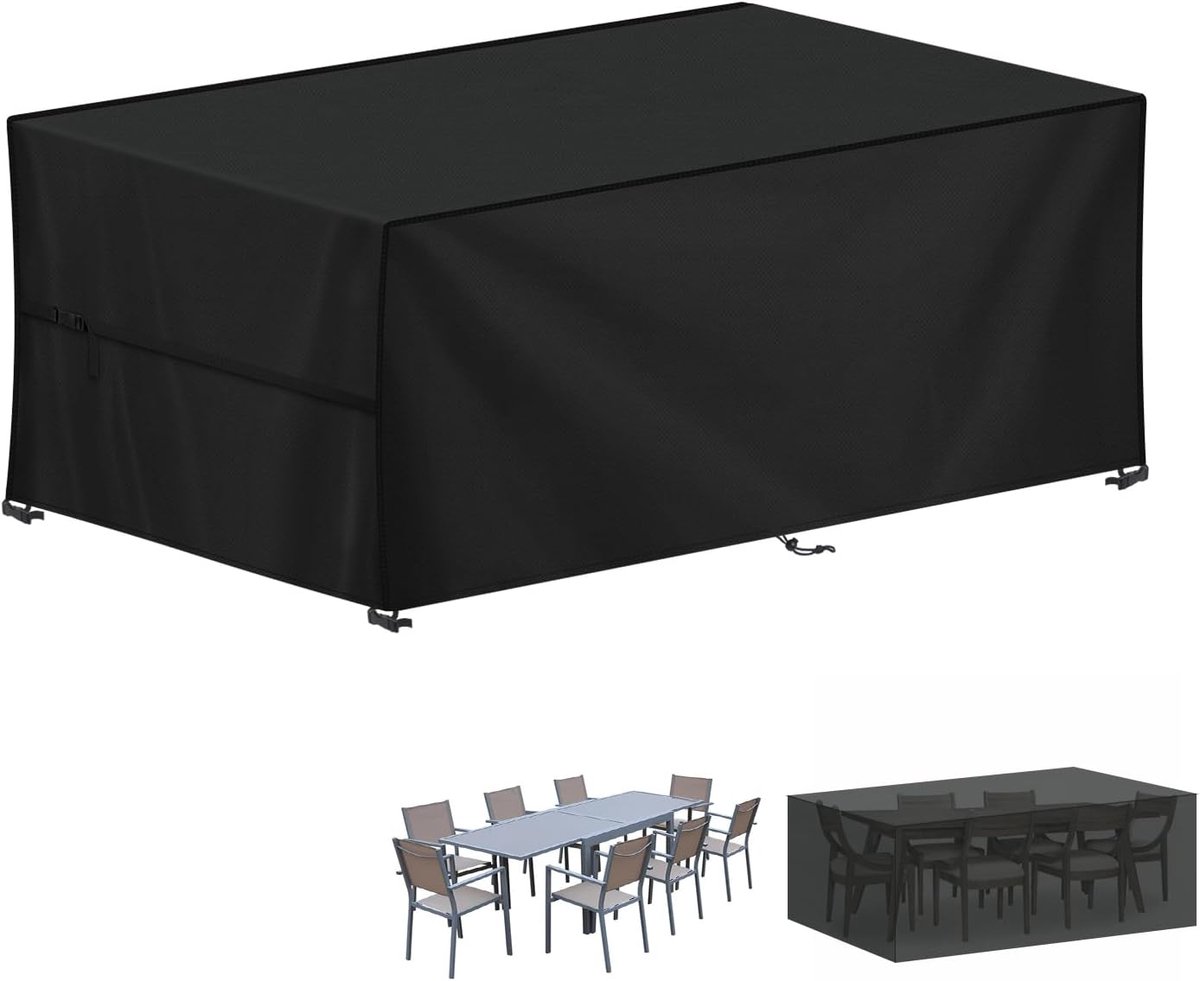 Famanu Tuintafelhoes Waterdichte Patio Tafelhoes 200 x 90 x 15 cm Tuinmeubelhoezen voor Outdoor Tafelhoes 420D Oxford Stof Anti UV Winddicht ZWART