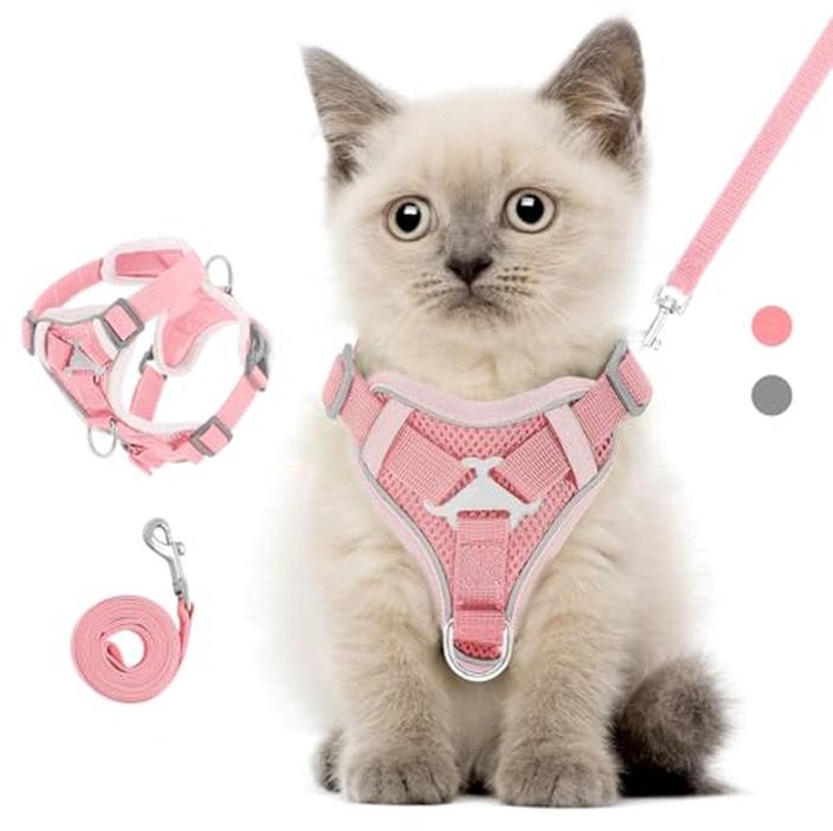 Verstelbaar Kattentuig Met Riempje, Ontsnappingsbestendig, Ademend Harnas Voor Katten En Kittens, Roze