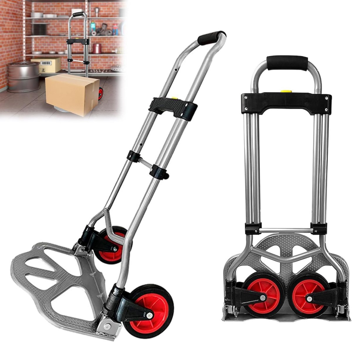Steekwagen tot 80 kg met verstelbare handgreep en inklapbare legplank