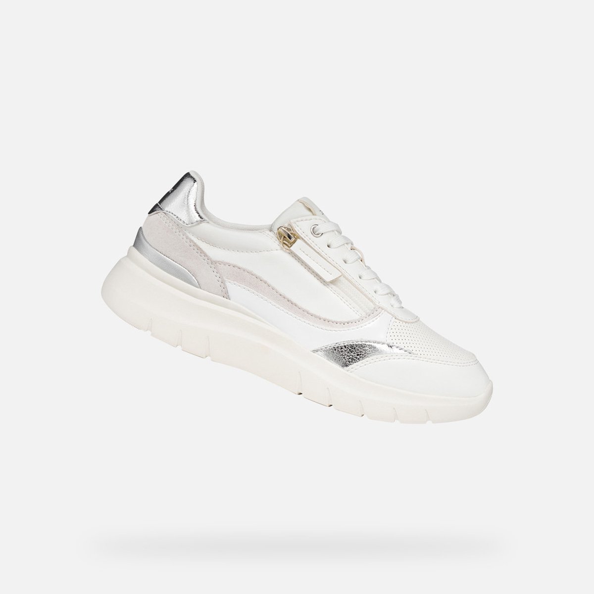 GEOX PLUMMERY DAMES Sneakers - WIT/ZILVER - Maat 36