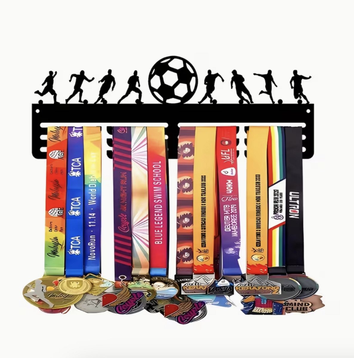 Voetbal Medaillehanger – Wanddecoratie met Silhouetten van Spelers en Bal