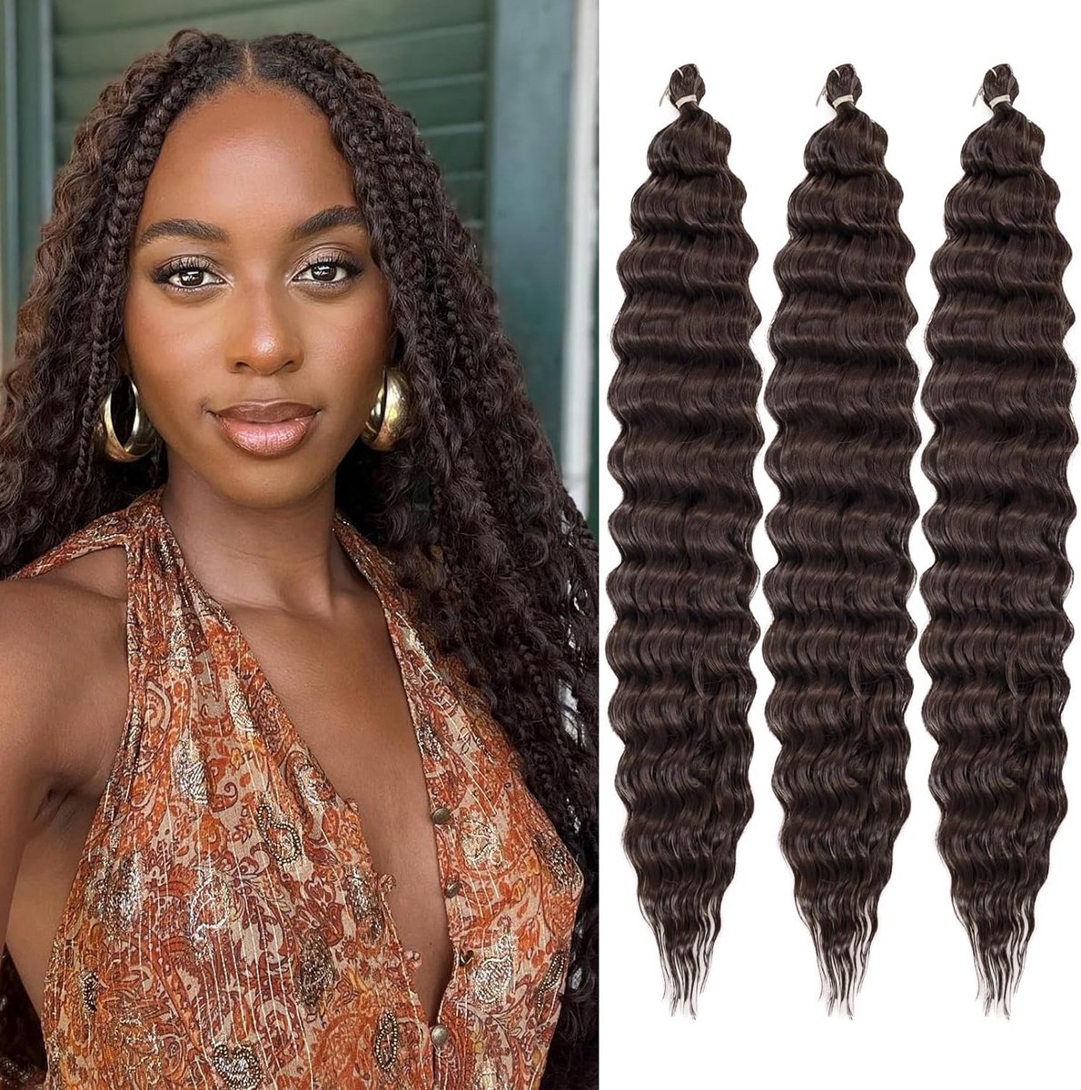 Gevlochten haar voor zwarte vrouwen - Deep Wave crochet hair (51 cm, 3 stuks)