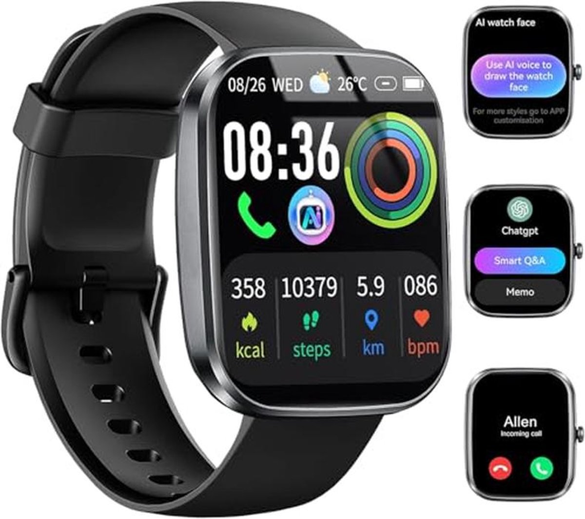 Smartwatch met Telefoonfunctie en AI-gezondheidsanalyse - 1,91 inch Fitnesshorloge voor Dames en Heren