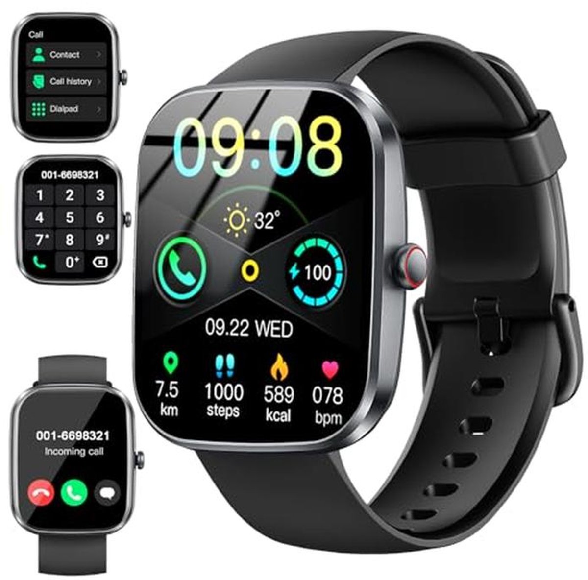 HD smartwatch voor dames en heren - 1,91 inch, 113 sportmodi, IP68 waterdicht, fitnesshorloge met hartslagmonitor en slaapmonitor