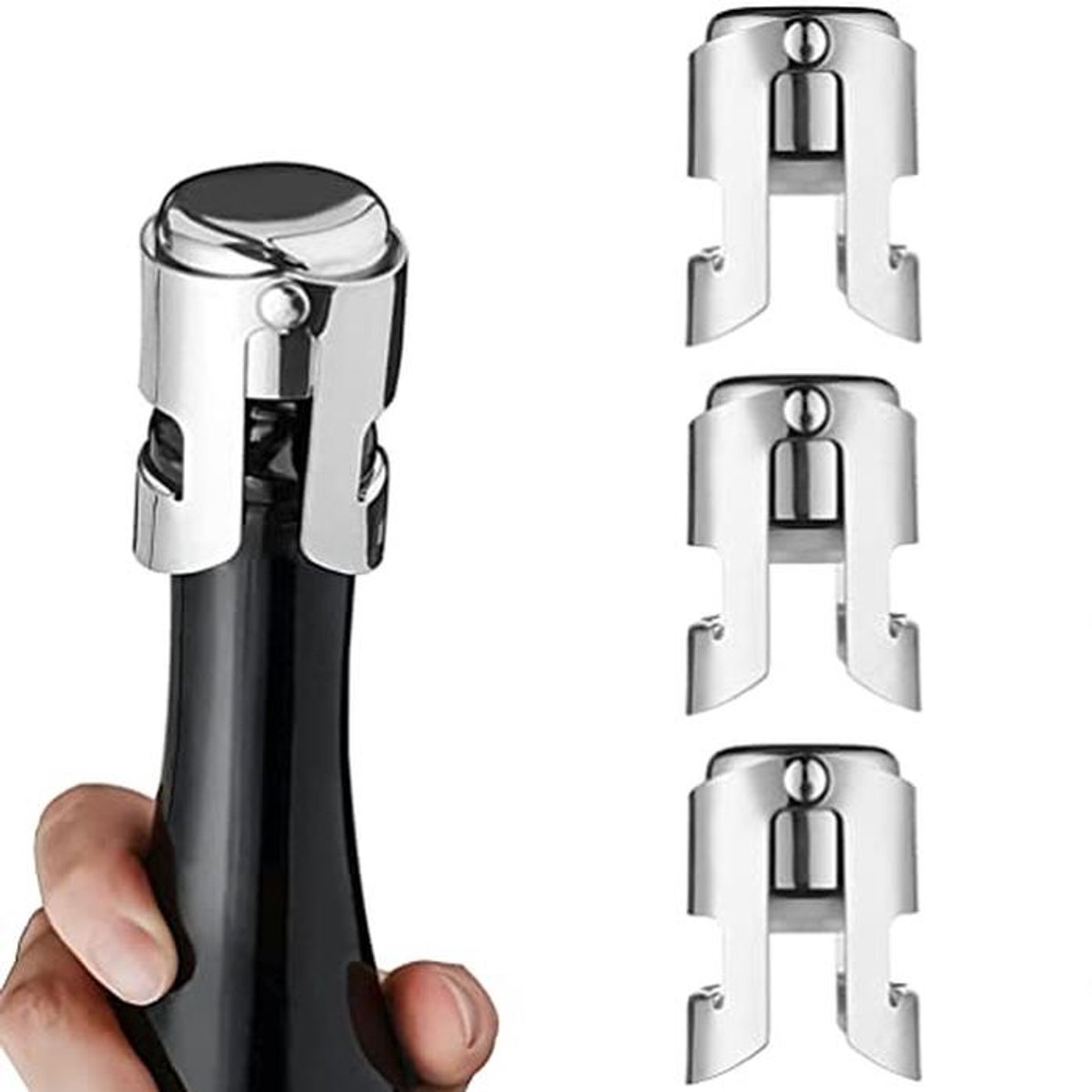 Champagne Stoppers Set van 3 - Roestvrijstalen en Siliconen Lekbestendig