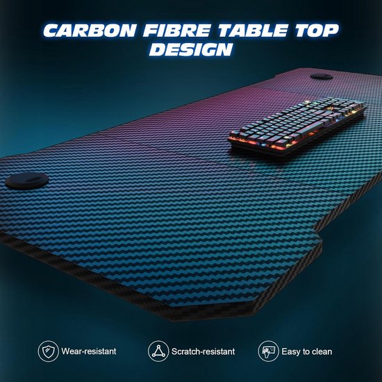 Ergonomische Gaming Desk 80x52CM met Carbon Fiber Oppervlak en Hoofdtelefoon Haak — afbeelding 4