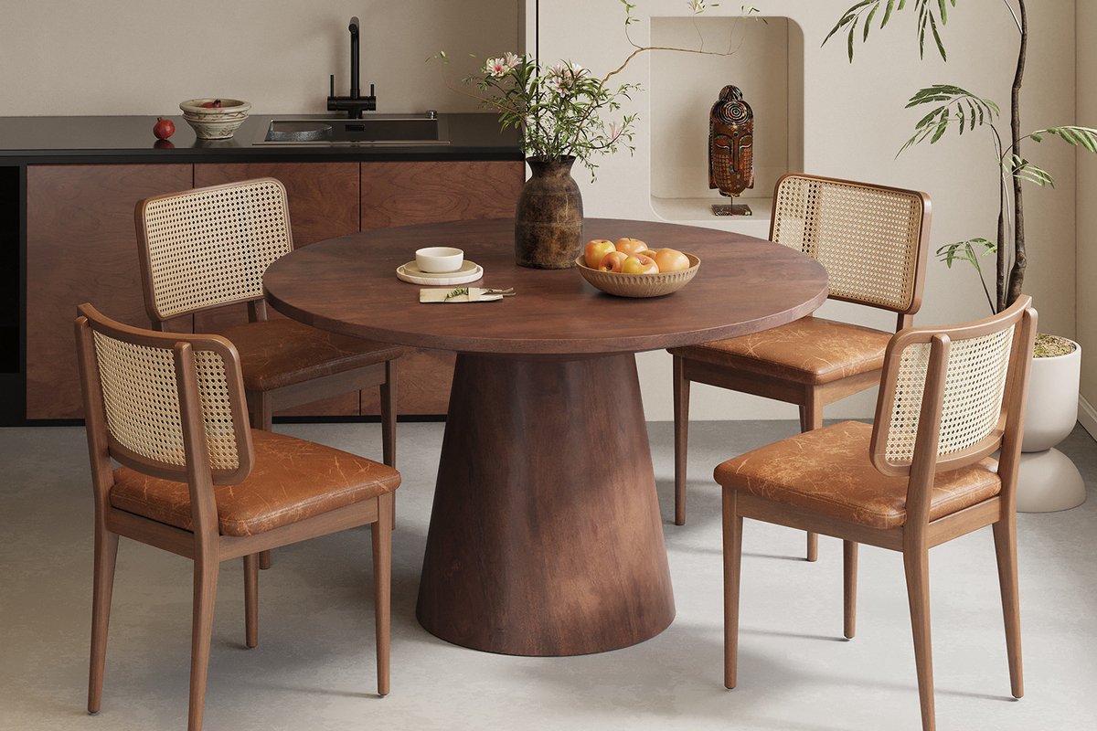 Tafel 'Tommy' 130 cm Rond Mango hout Bruin - H 77 x L 130 x B 130 cm - Top 2,5cm