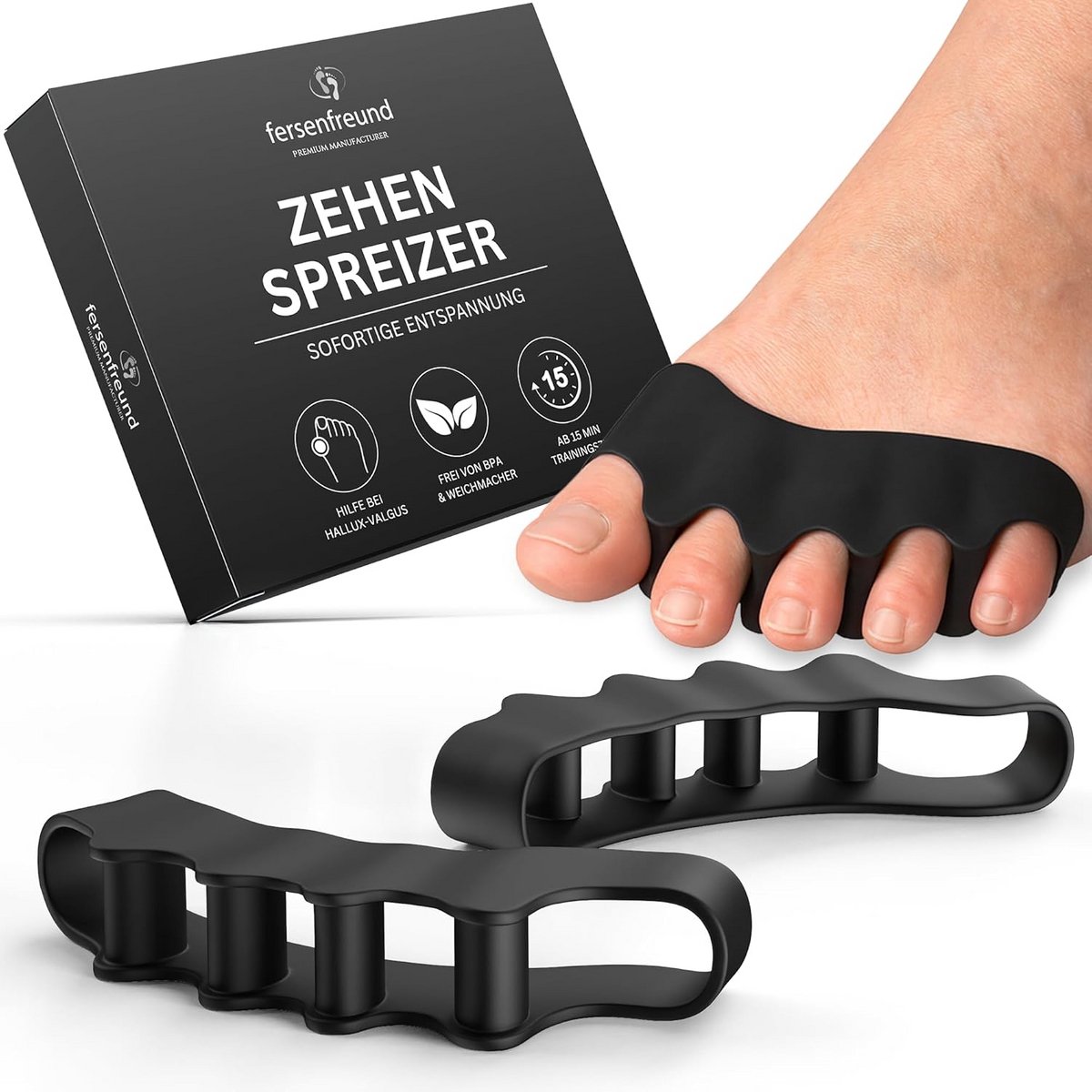 Premium Teenspreider voor Teencorrectie - Set van 2 - Siliconen, Zwart - Voor Dames en Heren