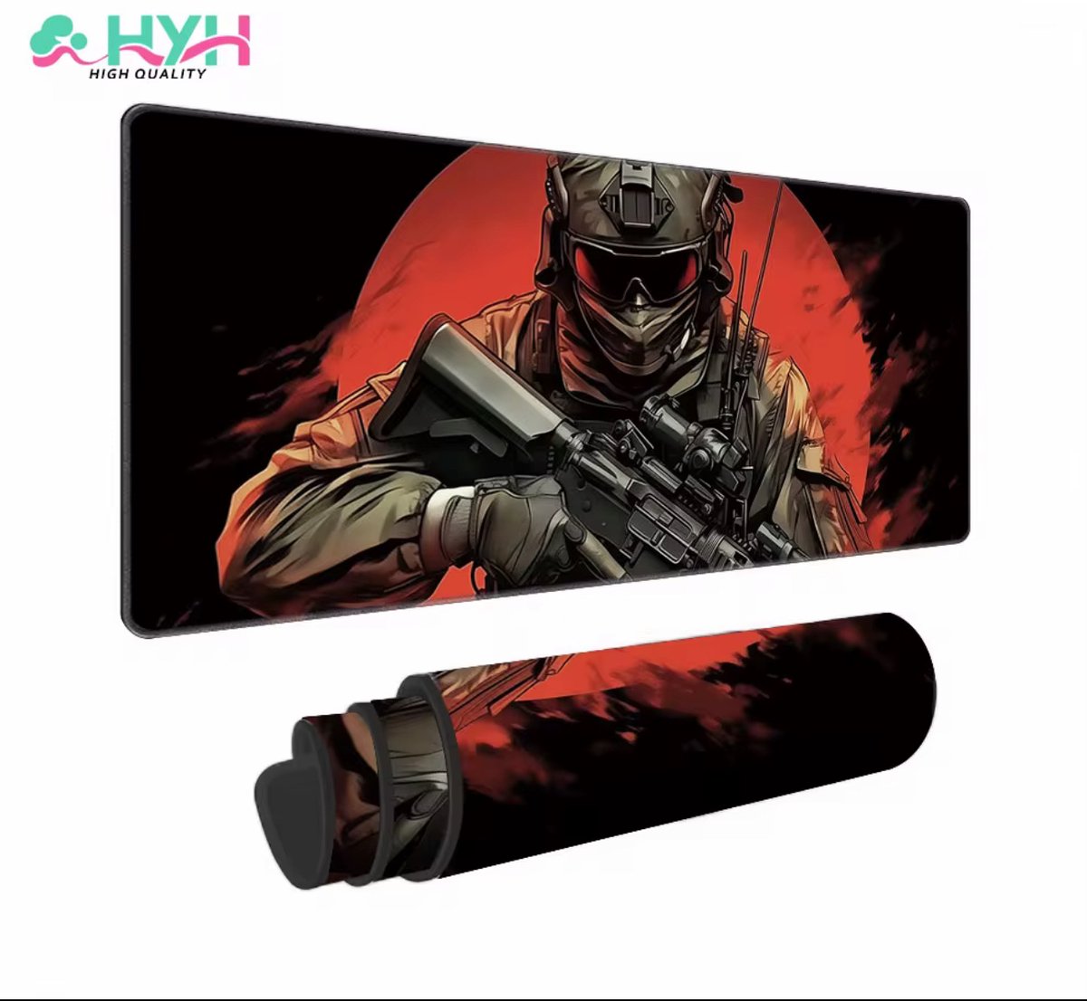 Gaming Mouse Pad met Elite Soldier Design – 800×300×2 mm - XXL – Antislip Rubber – Grote Bureau Muismat – Voor PC, Laptop & Gaming Setup
