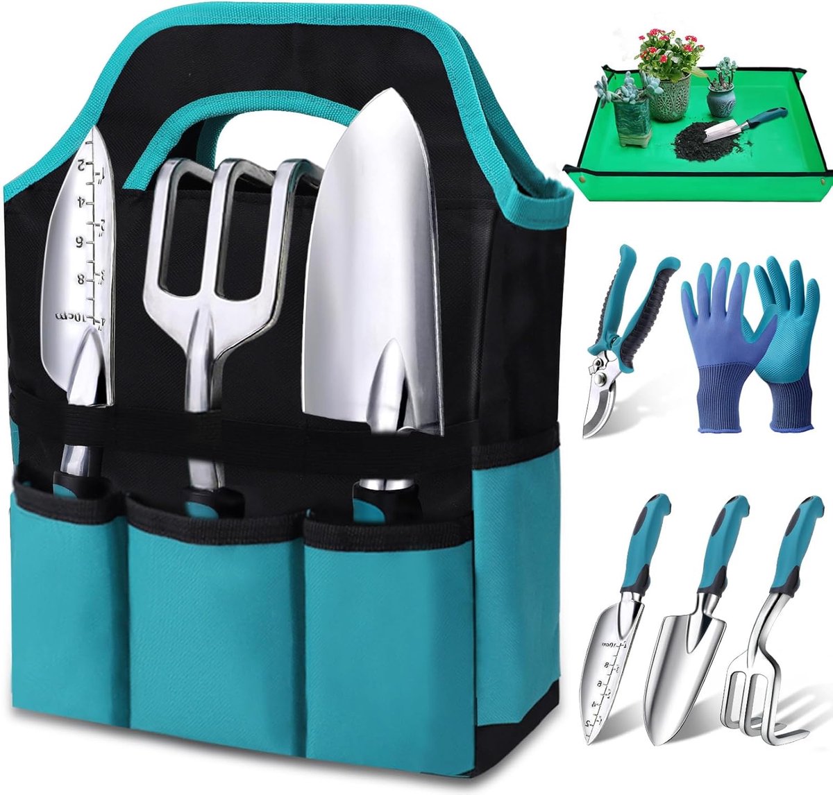 Tuingereedschap Set 7-Delig - Roestvrij Tuinset van RVS en Aluminium - Perfect Cadeau voor Tuinliefhebbers - Handig Tuingereedschap
