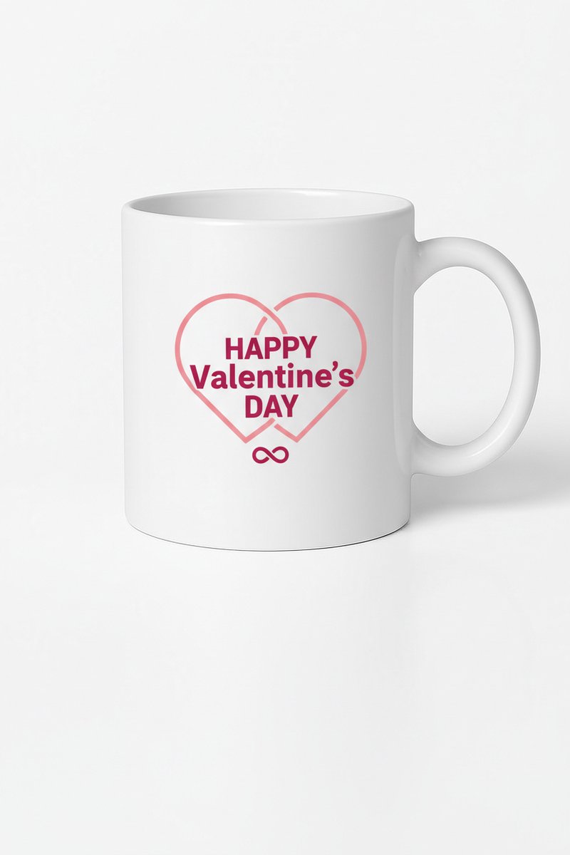 Valentijnsdag Cadeau Mok - 'Happy Valentine's Day' met Harten & Oneindigheidssymbool