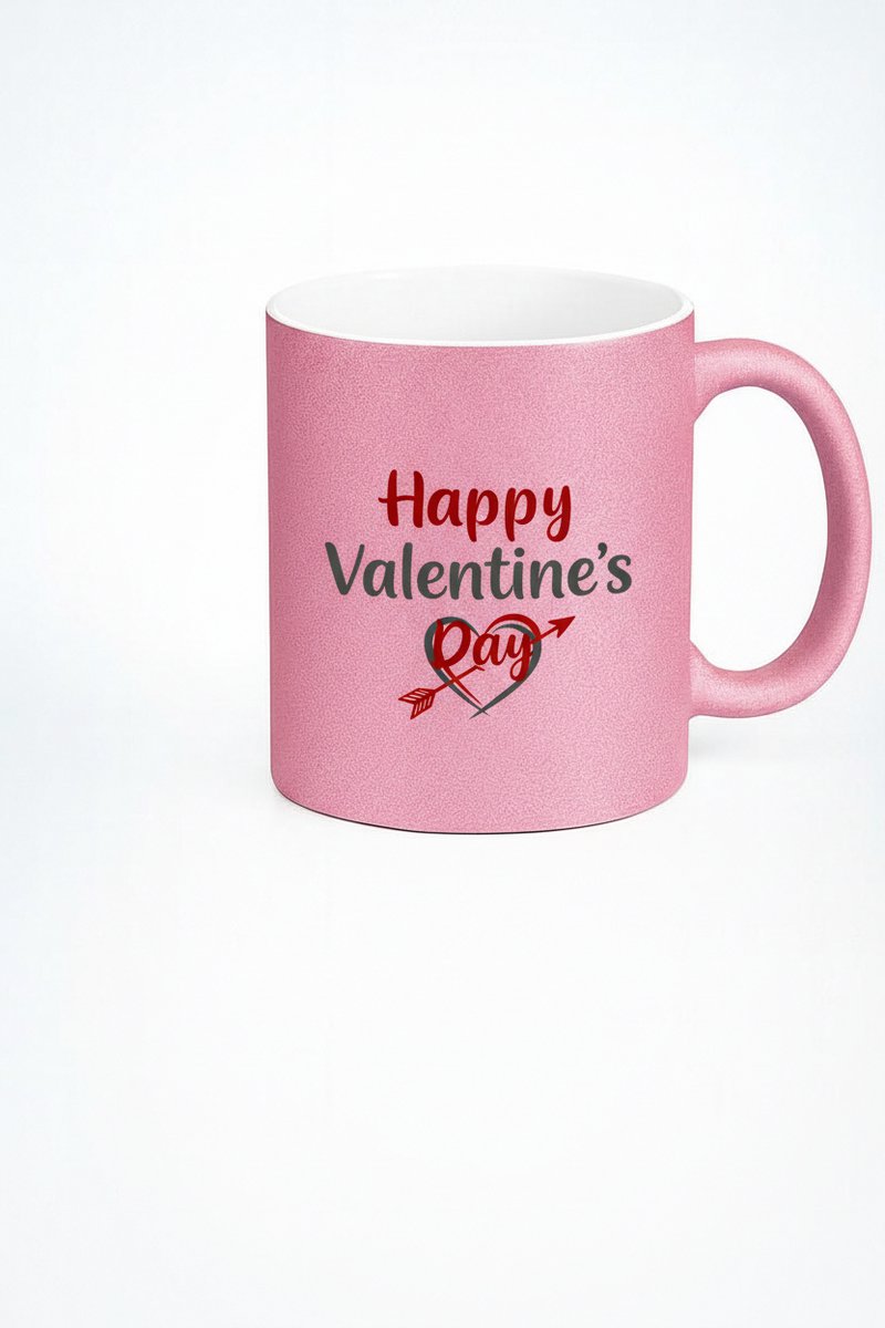 Valentijn Mok 'Happy Valentine's Day' Roze Glitter - Romantisch Cadeau
