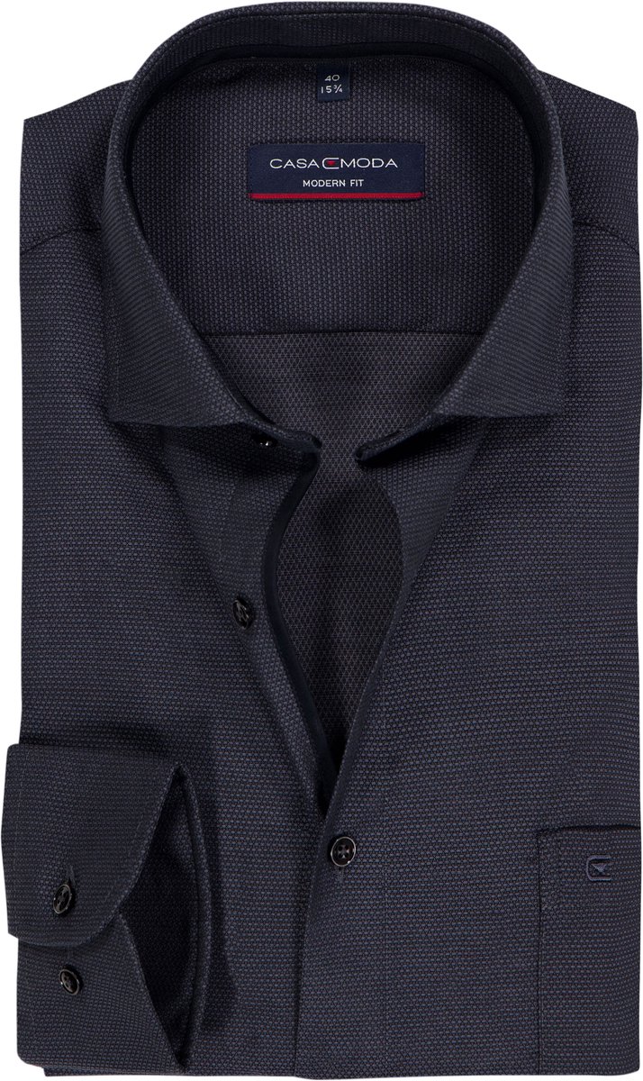 CASA MODA modern fit overhemd - dobby - antraciet - Strijkvrij - Boordmaat: 40 (EU maat: M)