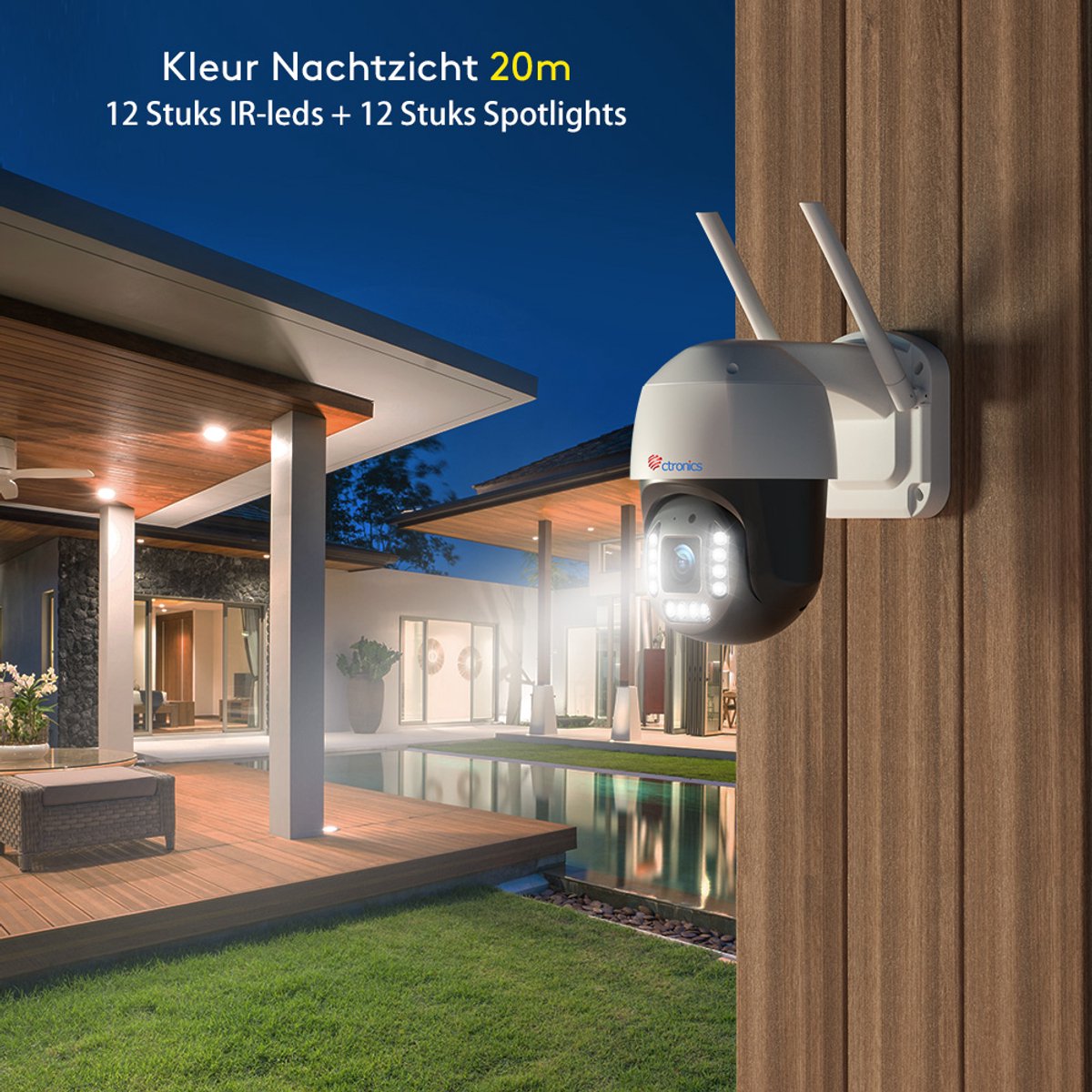 Ctronics 4K 8MP Beveiligingscamera Buiten - Smart Mens/Auto Detectie - Autotracking - Buiten Camera met Nachtzicht Kleuren - Tweeweg Audio - IP66 Waterdicht (Wit) – foto 4