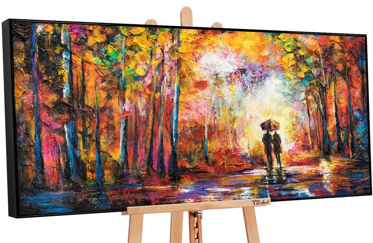 YS Canvas schilderij groot handgeschilderd romance abstract romantisch – YS-Art Gallery – Romantische wanddecoratie voor woonkamer – Schilderij voor slaapkamer en hal Black
