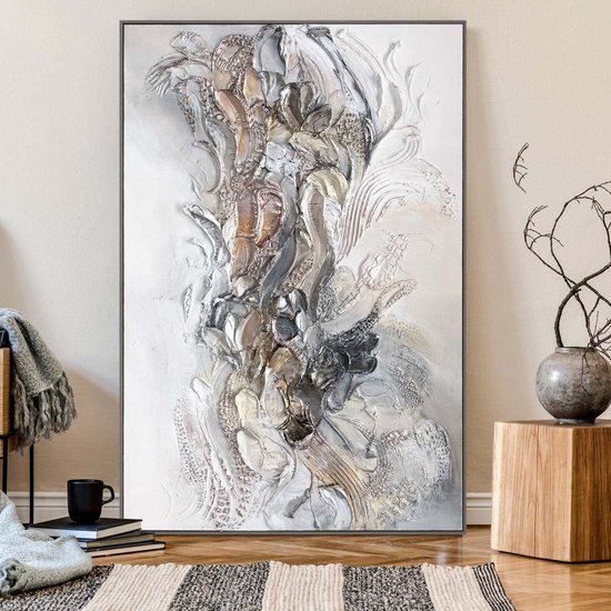 YS Painting "Eternity III" - Handgeschilderd canvas painting 120x80 cm - Wall decoration Abstract - Neutral - Black gold - Living room wall decoration - Bedroom decoration - Room accessories - Abstract painting black white