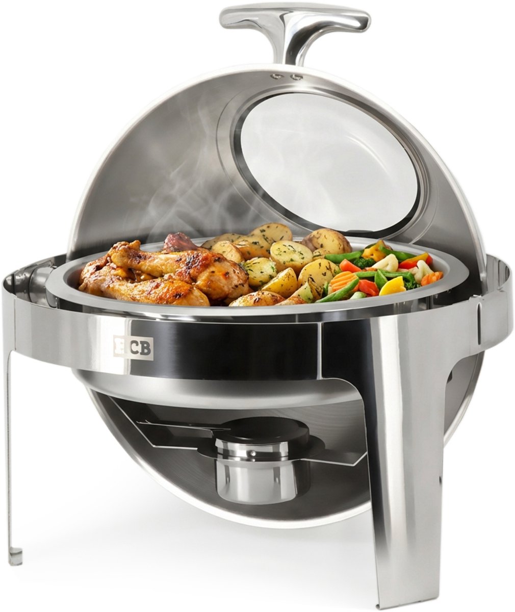 HCB® - HCB Ronde chafing dish - rolltop - 6 liter - kijkglas - RVS / INOX - 2.5 kg - 3482