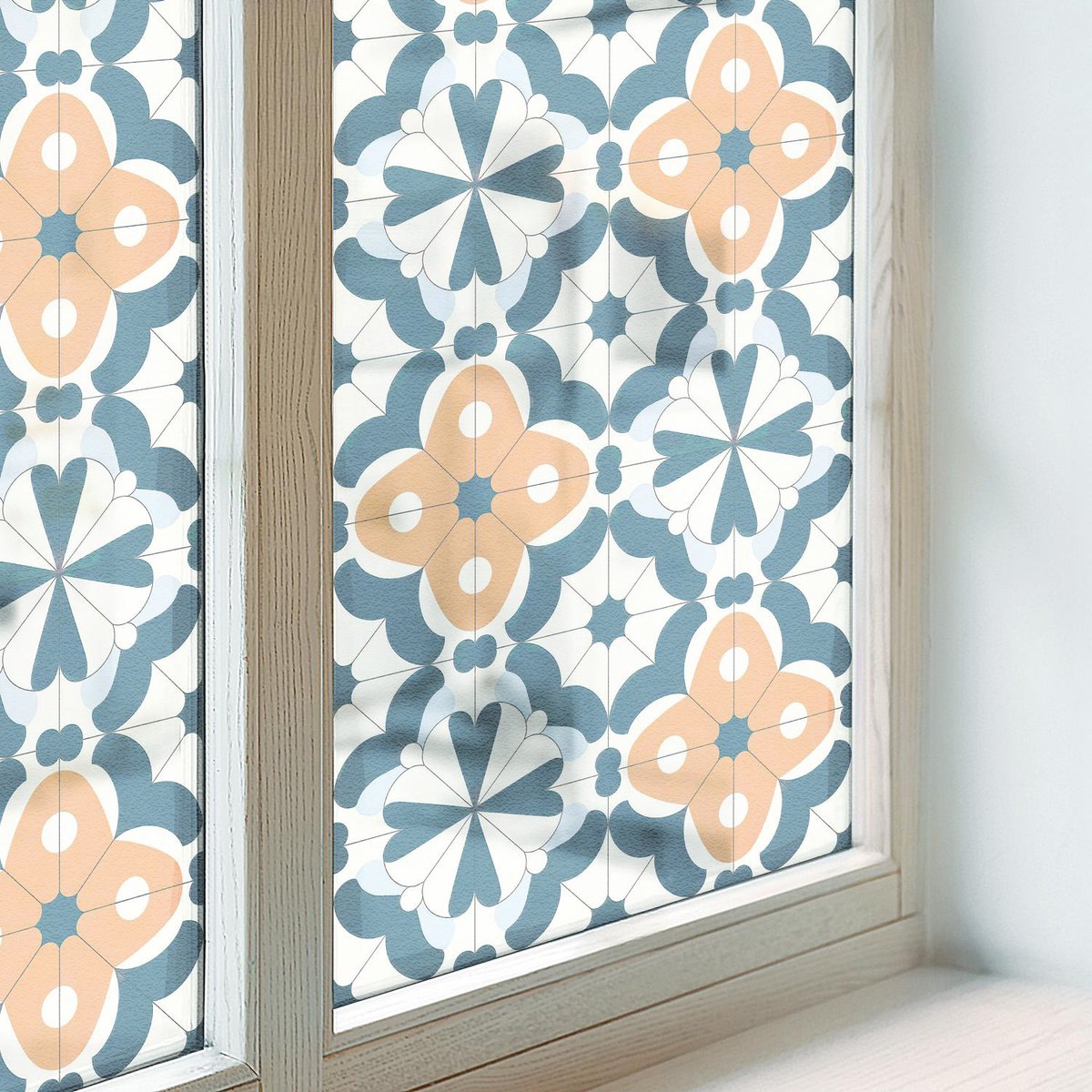 Coloray Privacy Folie Raam - Mozaïekbloemen Anti inkijk Folie - 50x100 cm - Blauw Privacy Folie Raam - Raamfolie Tegen inkijk Glas in Lood - Voor de badkamer, keuken en hal. - Raamfolie Zonwering