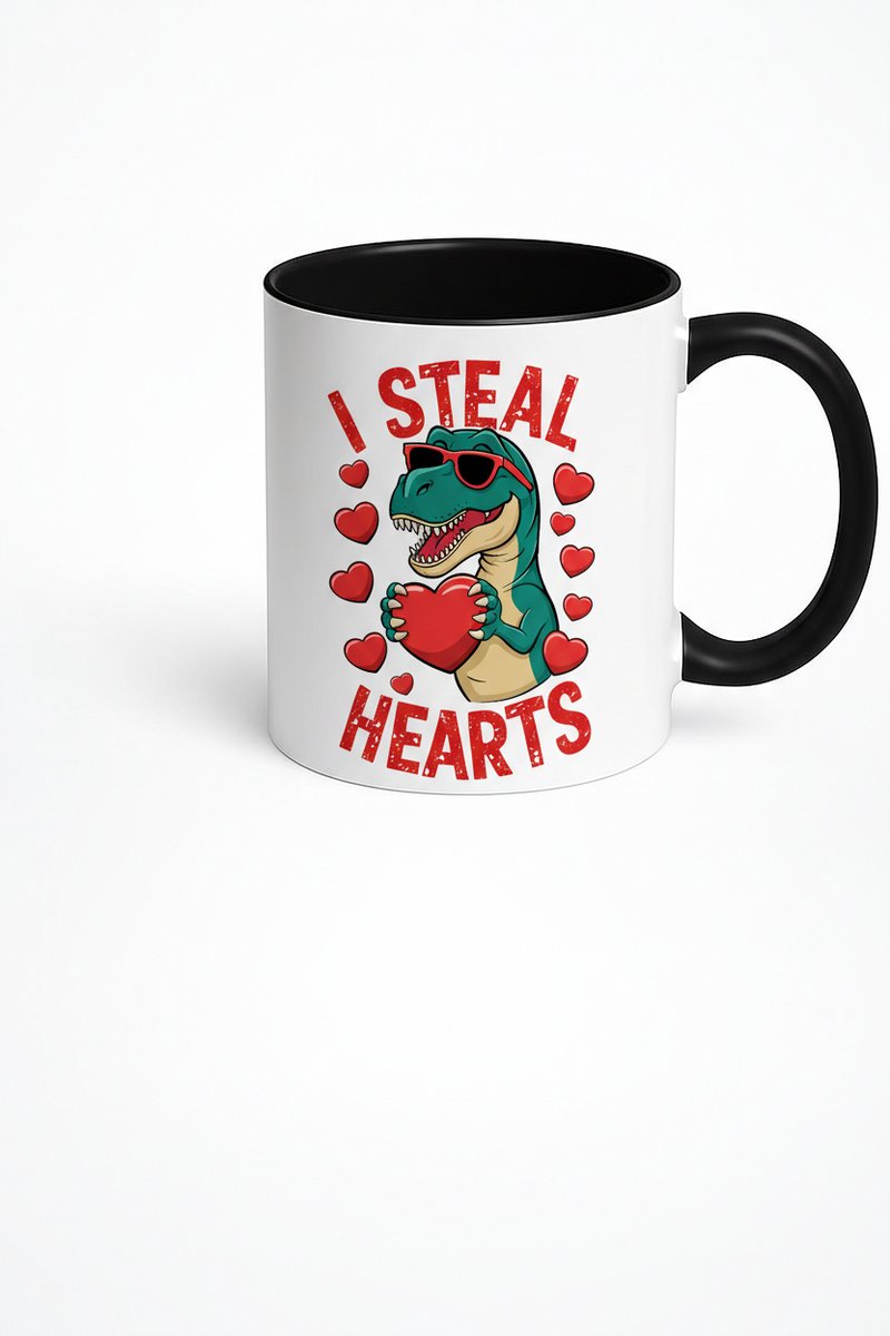 Grappige T-Rex Mok 'I Steal Hearts' - Dinosaurus Liefdes Cadeau Valentijn