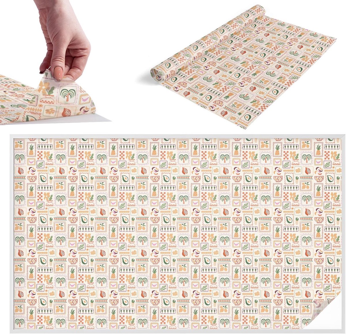 TULUP Raamfolie Anti inkijk - Folkloristische patronen Melkglas Folie - 200x116 cm - Beige Anti inkijk Raamfolie Glas in Lood - Zonwerende Raamfolie - Voor de keuken, hal en woonkamer - Privacy Folie Raam Glas in Lood Beige - Folkloristische patronen