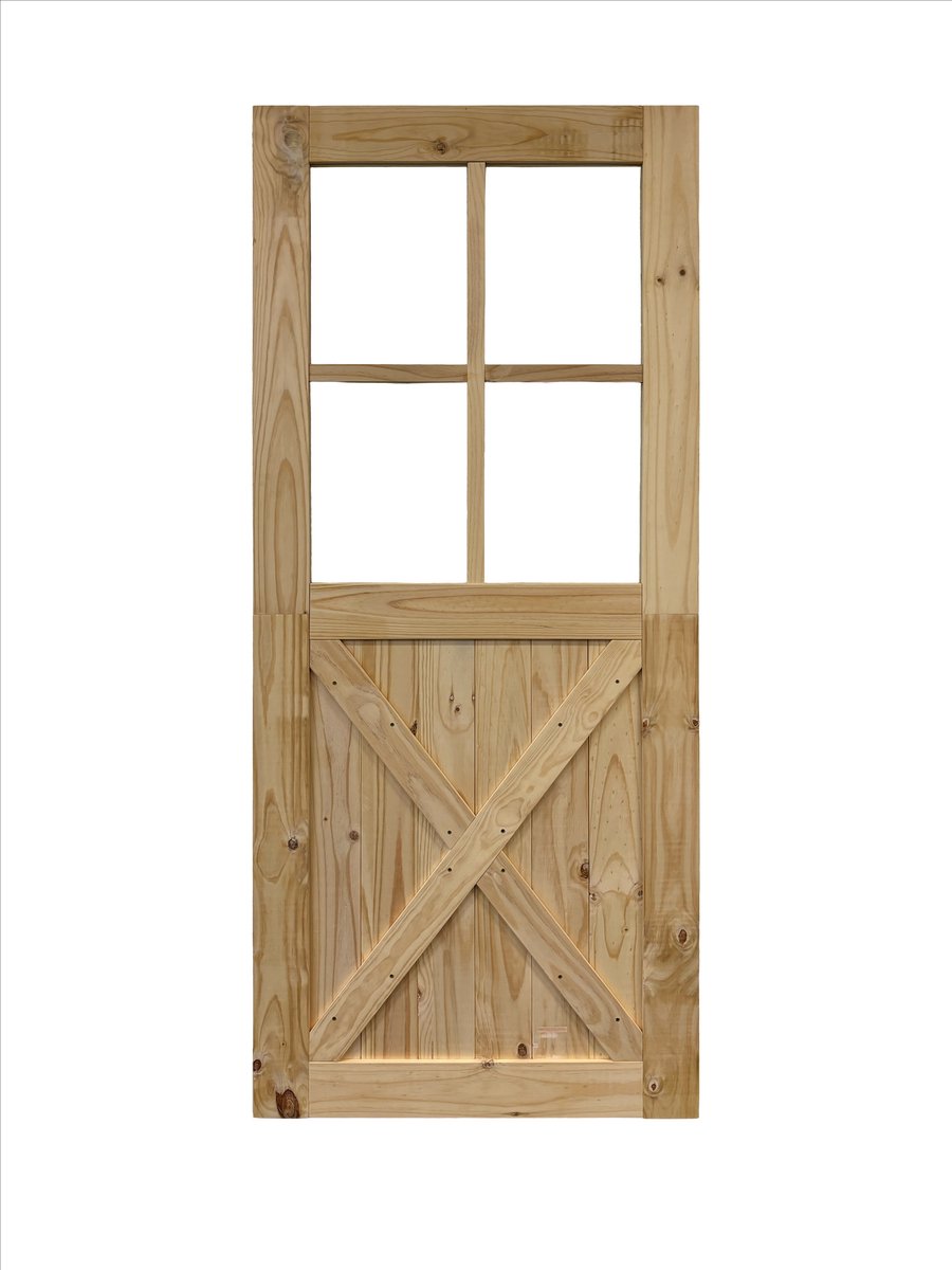 Barnwoodweb Zelfbouw Schuifdeur Kit met Glas – Grenen – 95x215 cm – Compleet met Railsysteem en Handgreep
