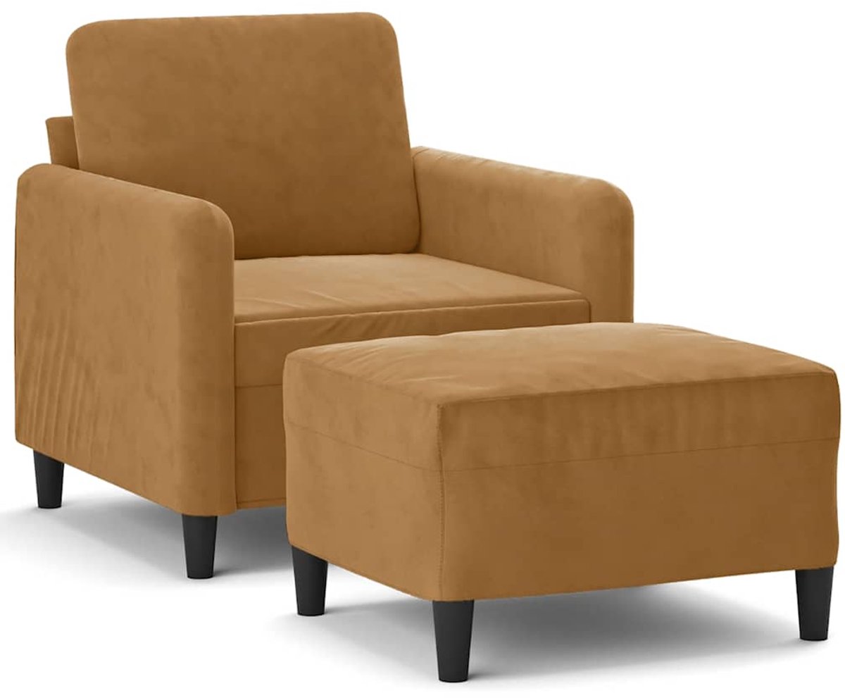 vidaXL Fauteuil - met - voetenbank - 60 - cm - fluweel - bruin