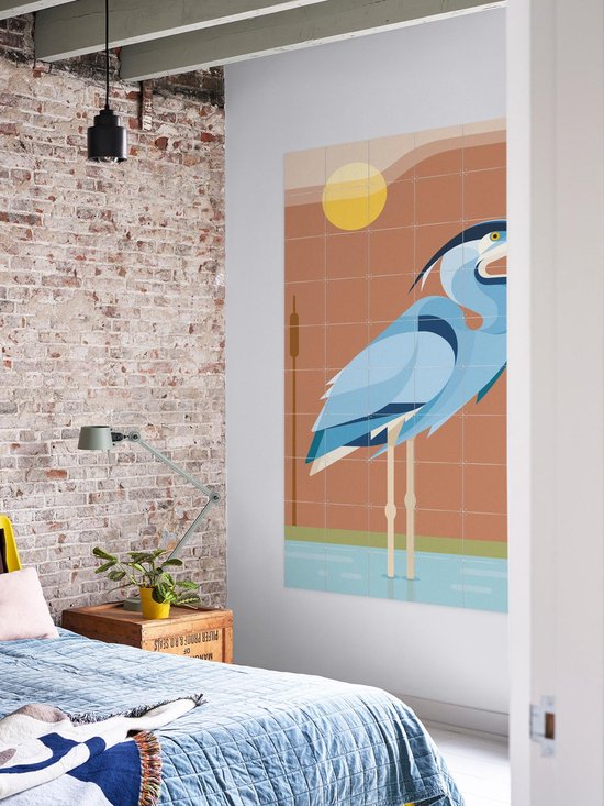 IXXI Héron bleu, Elke Uijtewaal - 80 x 100 cm - Système d'accrochage inclus - Grande décoration murale et affiche - Coloré, Illustrations, Design graphique