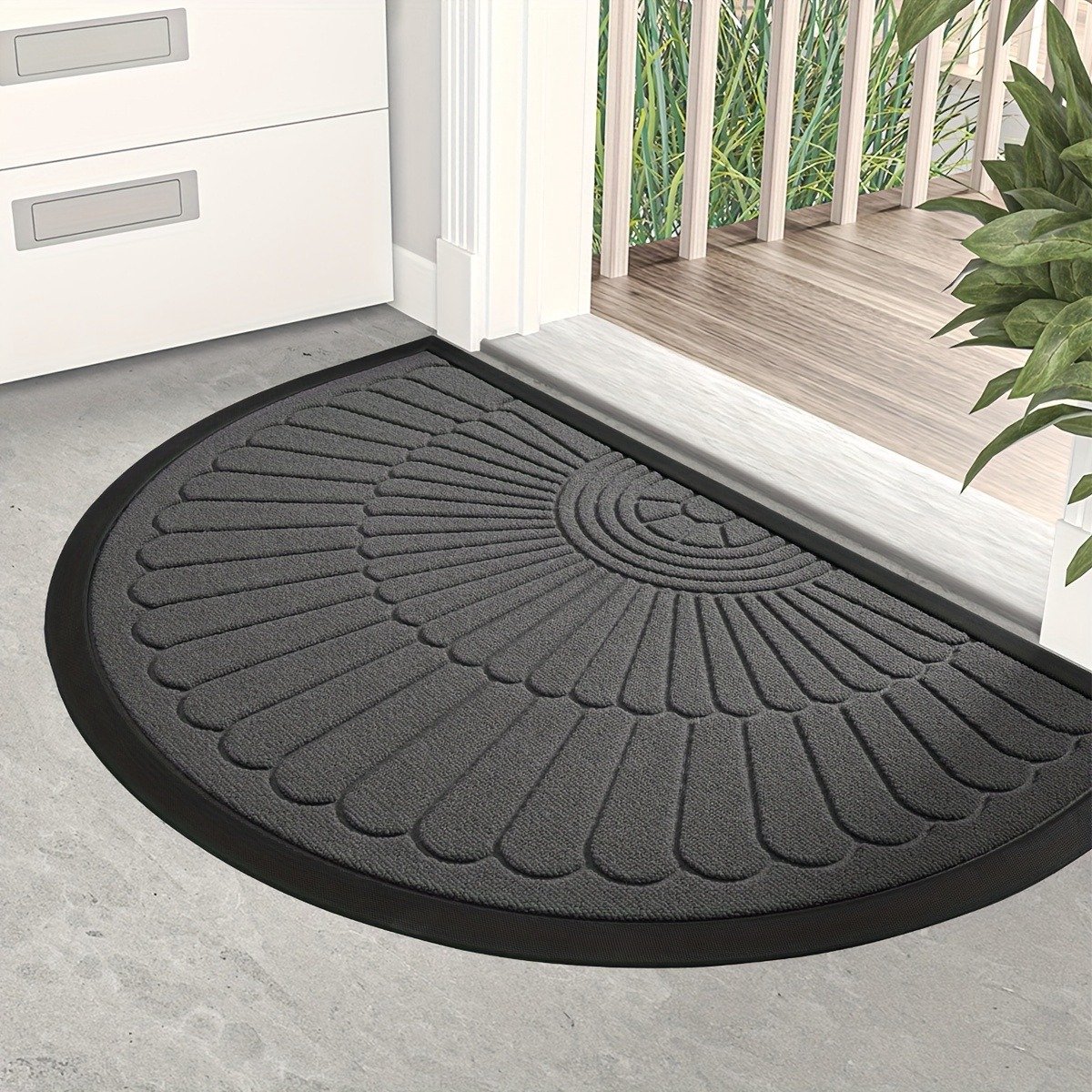 60x90cm Rubberen Deurmat - Buiten- en Binnendeurmat - Halfronde Duurzame Rubberen Antislip Deurmat voor Binnen- en Buiteningang - Vuilvanger voor Modderige Poten en Schoenen - Zwart