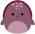 Paarse zeeschildpad knuffel met lichtpaarse buik en stippen op de kop.