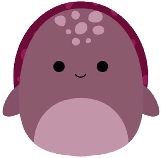 Paarse zeeschildpad knuffel met lichtpaarse buik en stippen op de kop.