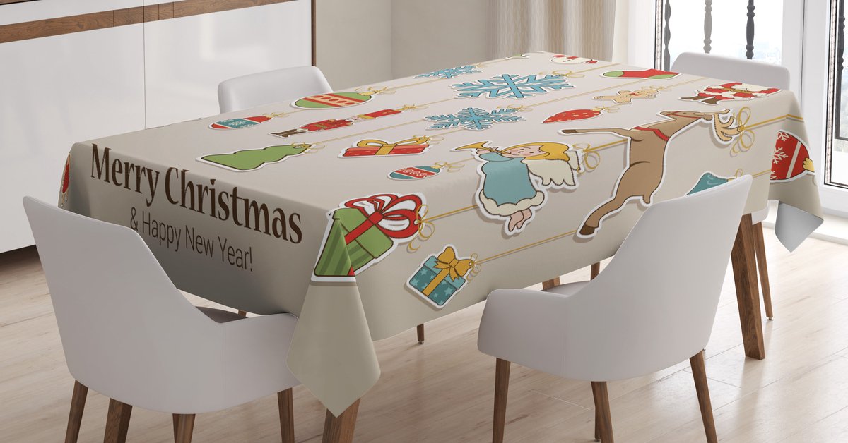 ABAKUHAUS Kersttafelkleed – 140x240 cm – beige/rood/bruin – wasbaar