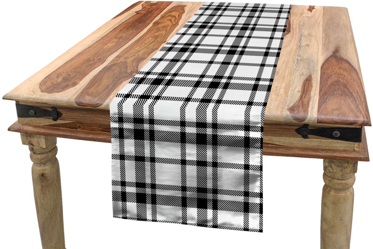 ABAKUHAUS Plaid tafelloper – zwart-wit raster, 40x180 cm