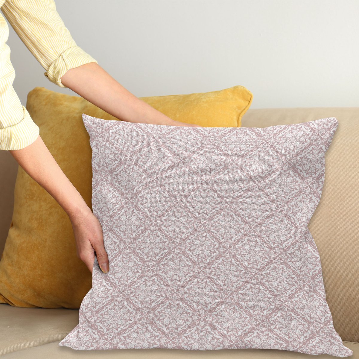 ABAKUHAUS Kussenhoes – Decoratief 40x40 cm – Dubbelzijdig bedrukt, Rits, Wasbaar, Kleur zalm-wit Lachs Wit