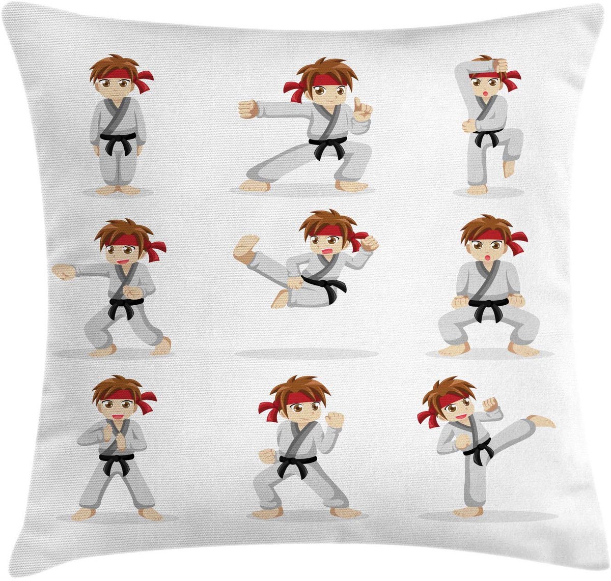 ABAKUHAUS Karate-kussenhoes – 50x50 cm – Beige/vermiljoen, dubbelzijdig bedrukt