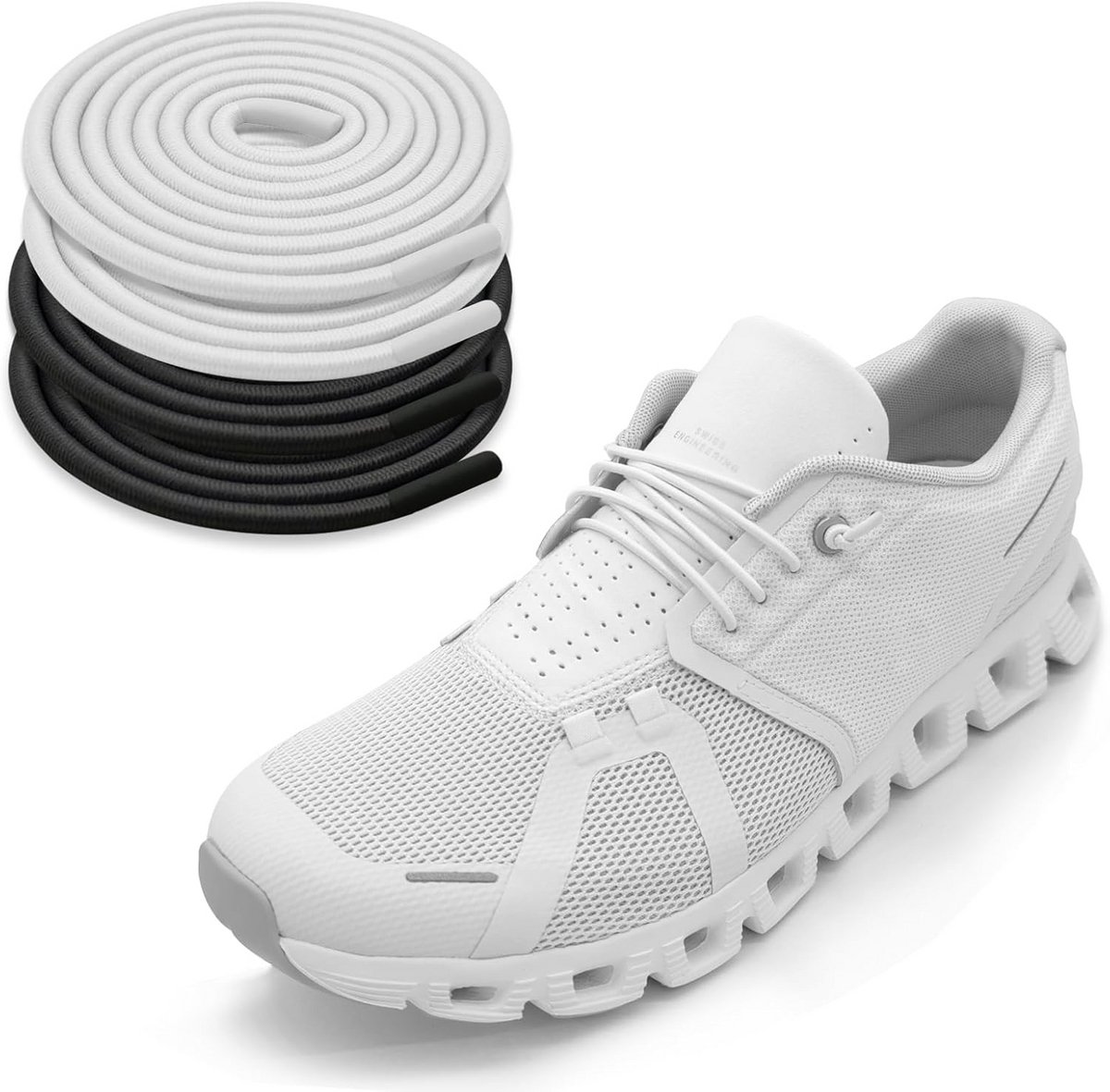2 Pairs 1/10" (2.5mm) Elastic Thin Shoelaces - Stretch Round Replacement Shoe Cords