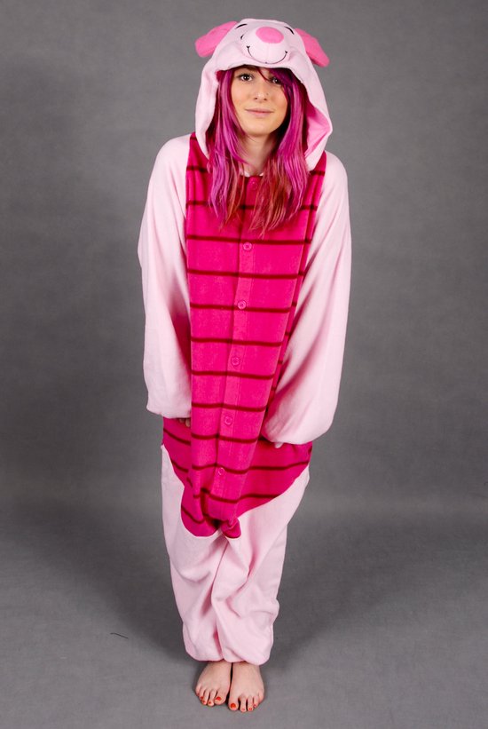 KIMU Onesie Knorretje Pak Kinderen - Maat 152-158 - Varkentje Kostuum Varken Varkenspak Jumpsuit Pyjama Huispak Jongen Meisje Kinderen Fleece Carnaval Carnavalspak