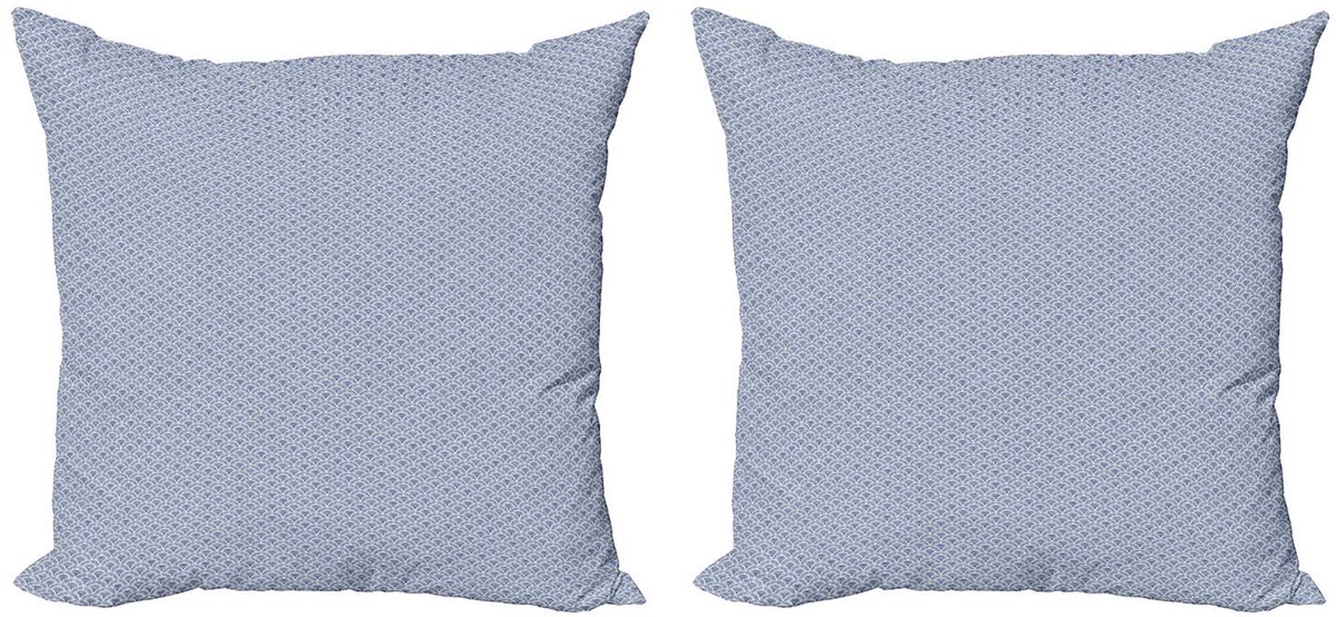 ABAKUHAUS Kussenhoezen 2x50x50 cm – Art Deco Schubbenpatroon Boho – Dubbelzijdig Blauw Wit