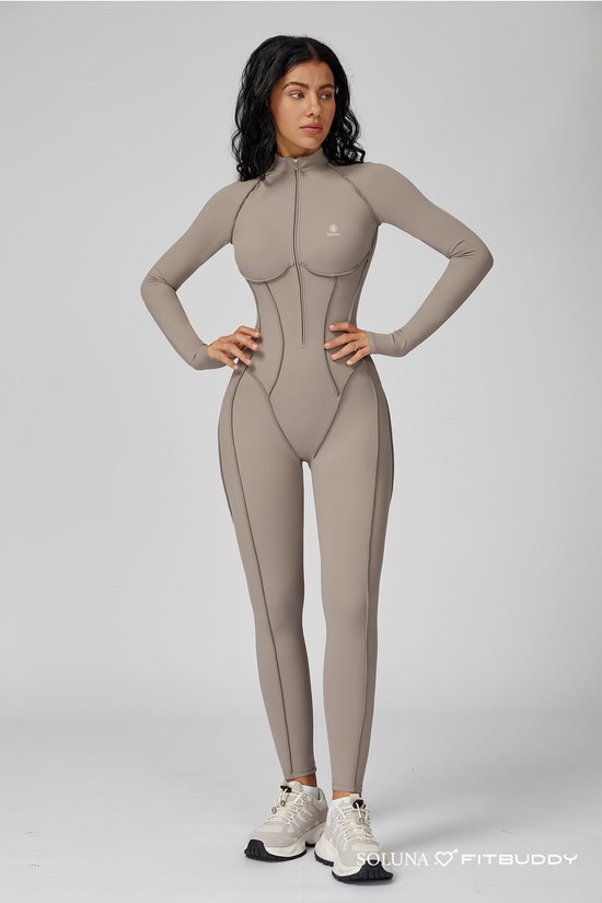 Fitbuddy Seamless Jumpsuit GZL105 – Oat Milk – Shaping, Respirant & Stretch – Combinaison de Sport sans coutures – Dames – Taille S